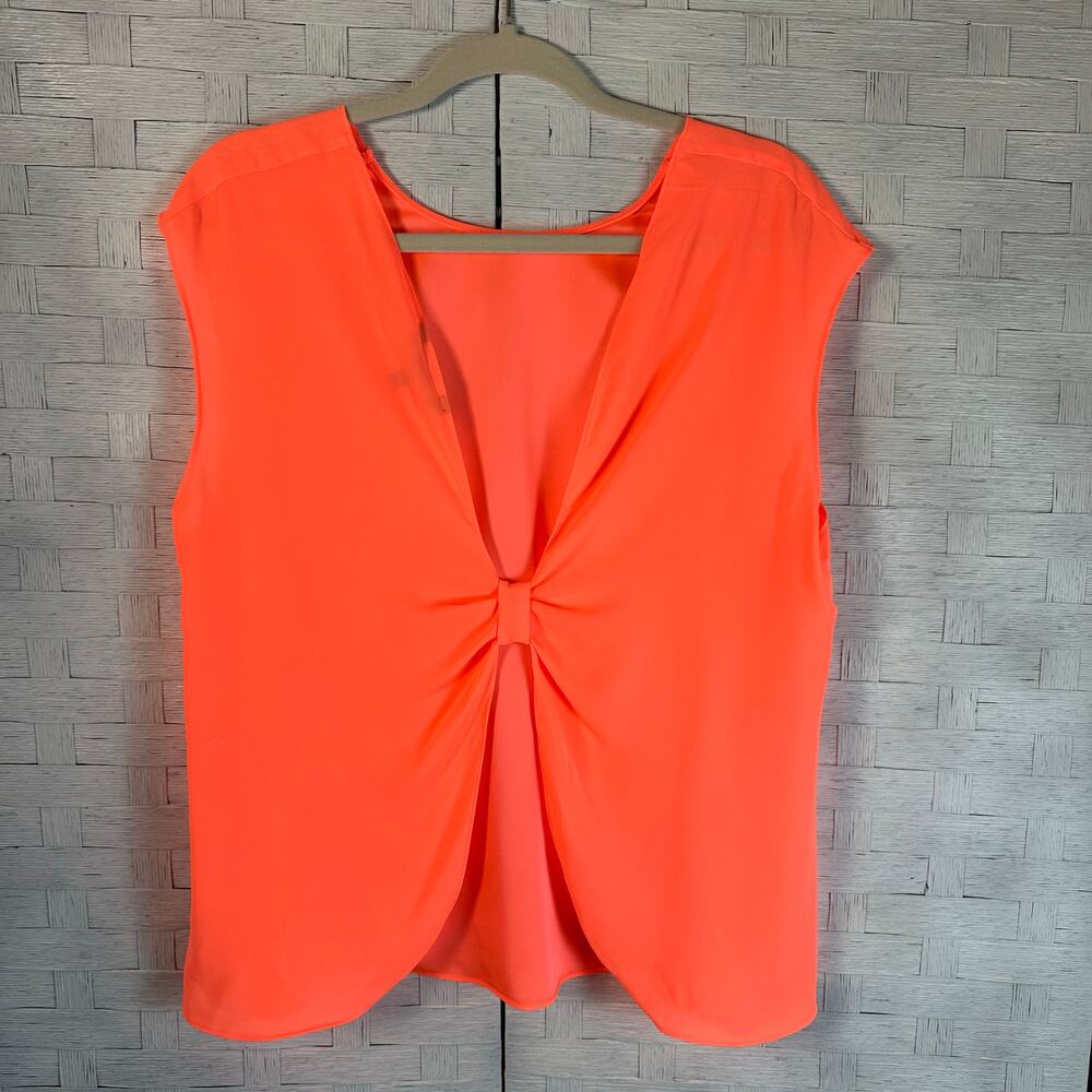 Express Womens top‎ lightweight bow back semi open neon orange feminine preppy
